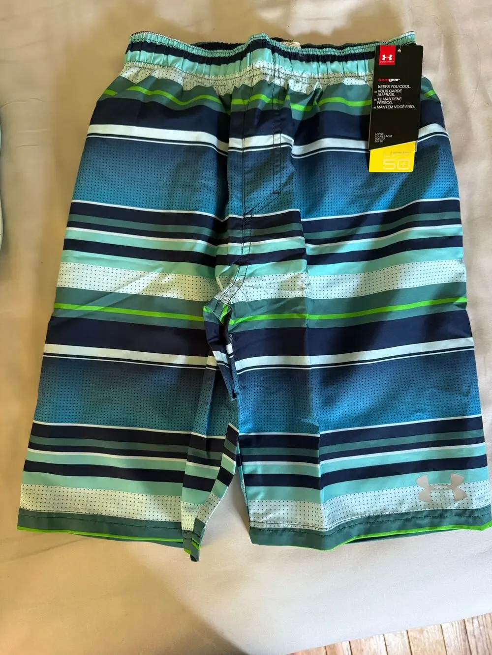 NEW Under Armour blue stripe bathing suit size large